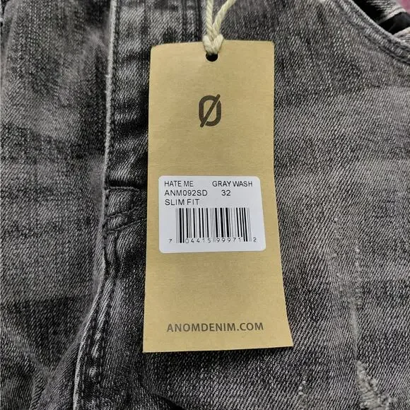 Anom Denim Hate Me Slim Fit Jeans Mens 32 Gray Wash Distressed Button Fly Street - Picture 10 of 10